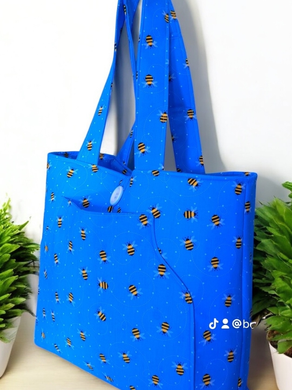 Blue Bee-Print Tote Bag